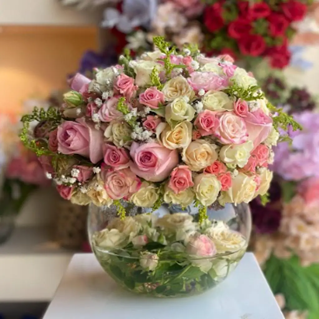 Vase with Mixed Pink Baby Rose